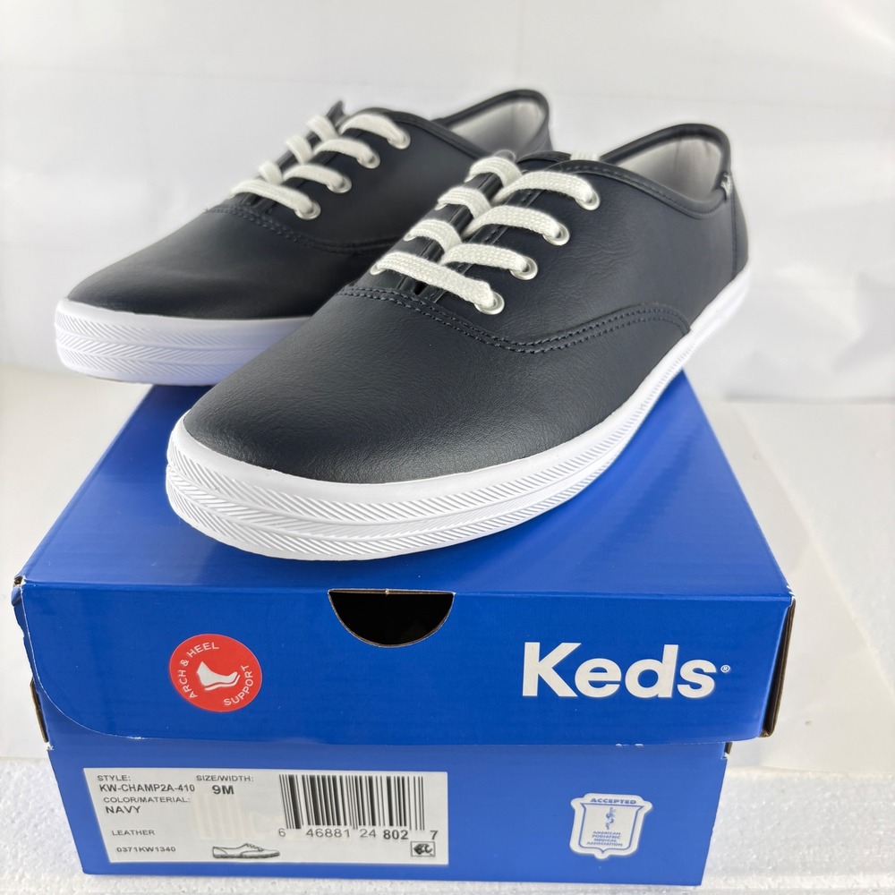 Keds Womens Champion Leather Lace Up Sneakers Navy Blue KW-CHAMP2A-410